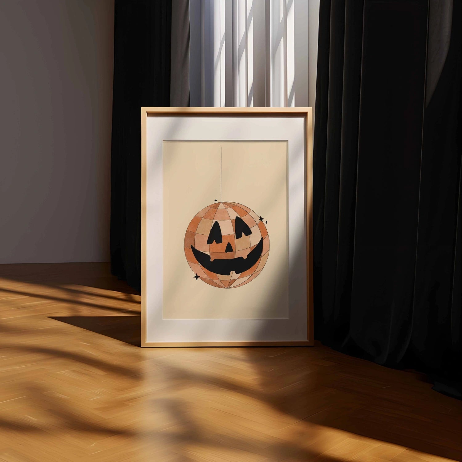 Kürbis-Diskokugel-Kunstdruck – Halloween-Wandkunst
