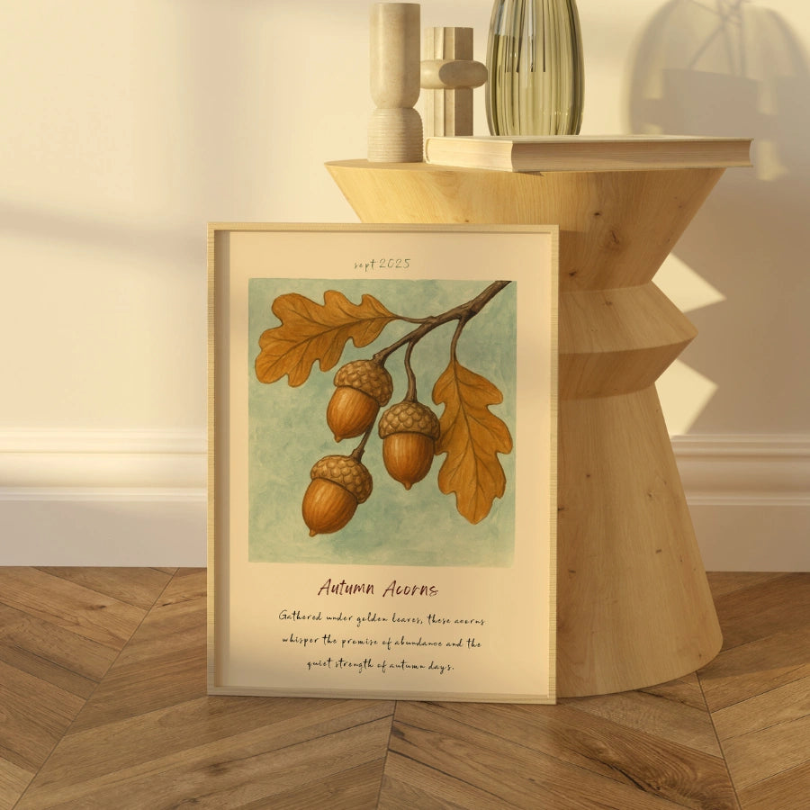 Autumn Acorns Wall Art – Rustic Thanksgiving Print