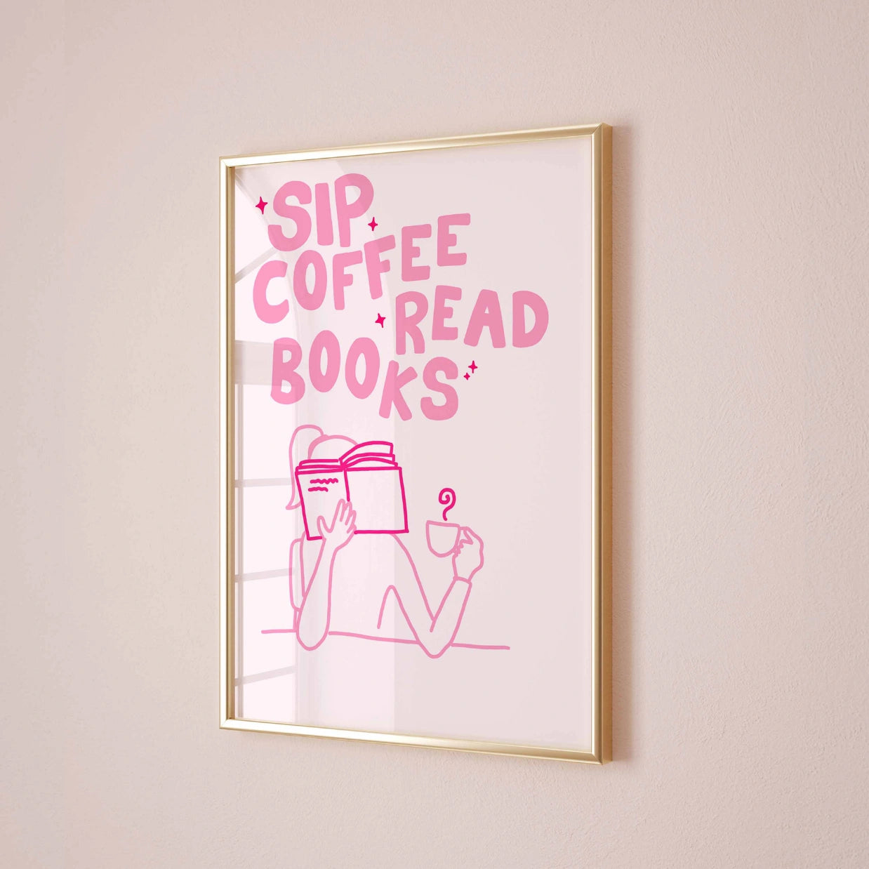 Sip Coffee Read Books  – Pink Bookish Print