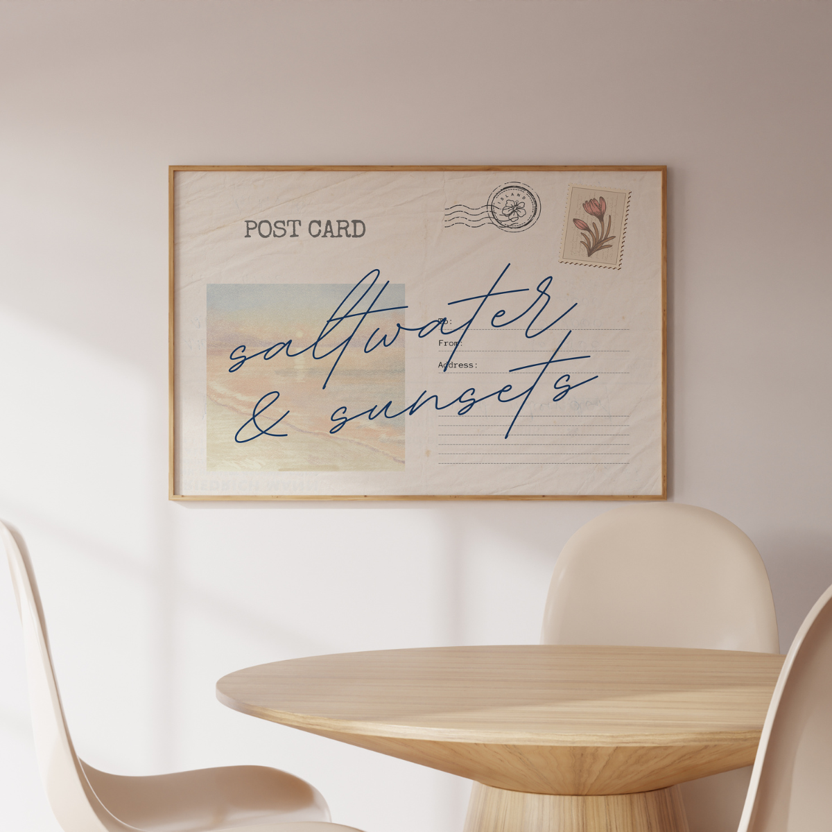 Saltwater and Sunsets Wall Art – Coastal Vintage Postcard Print