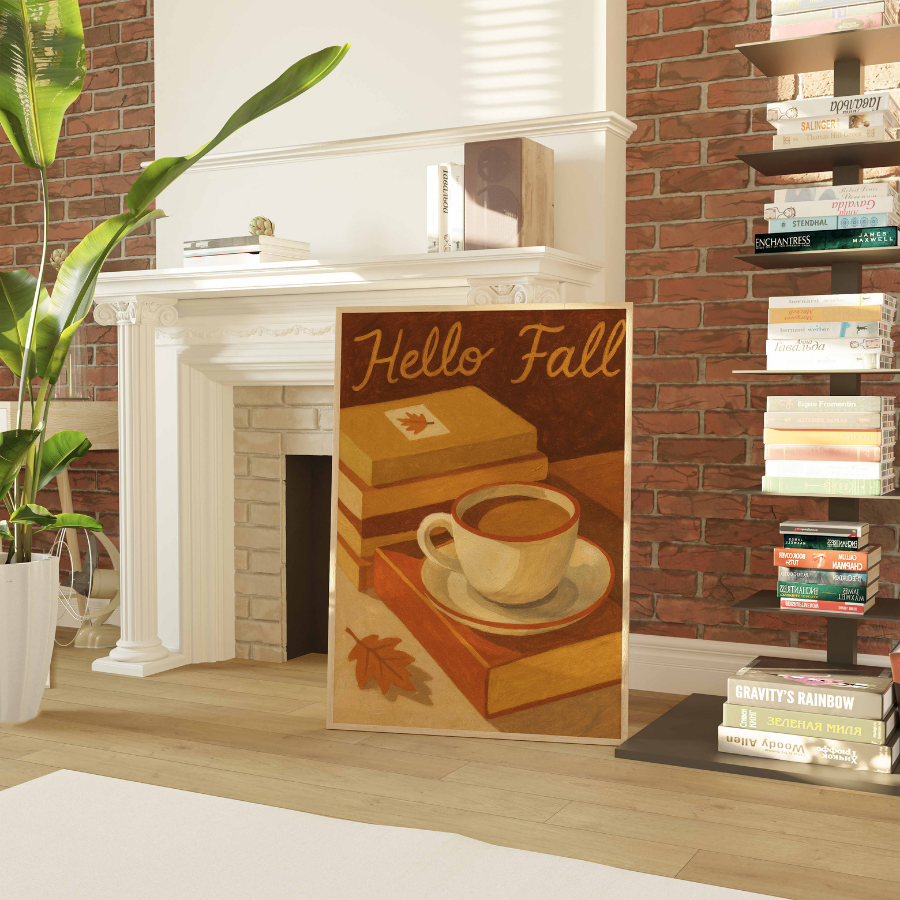 Hello Fall Wall Art – Cozy Autumn Coffee Print