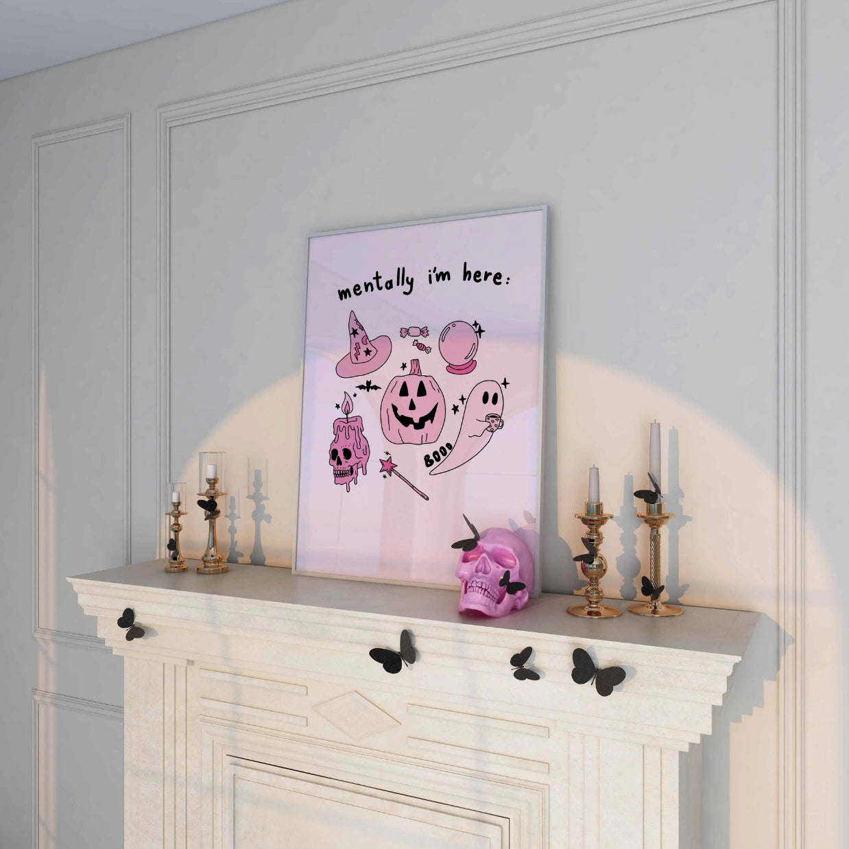 Mentally I'm Here – Pink Halloween Print