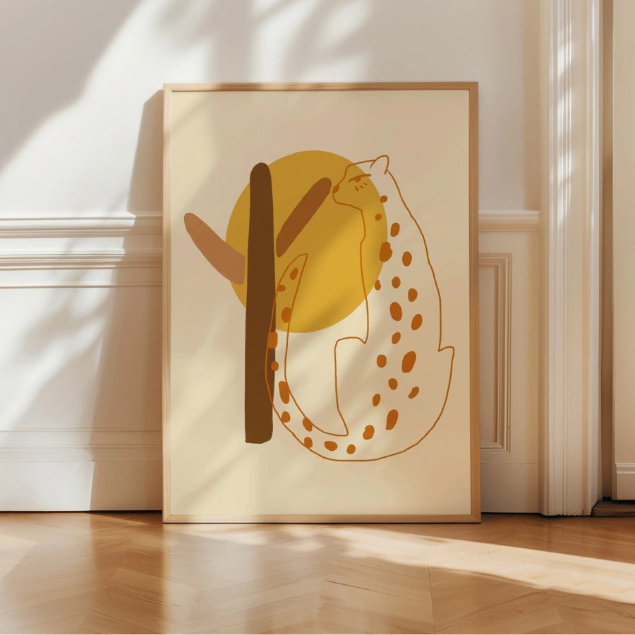 Boho-Wandbild „Wüstengepard“ – Minimalistischer Tierdruck im Safari-Stil 