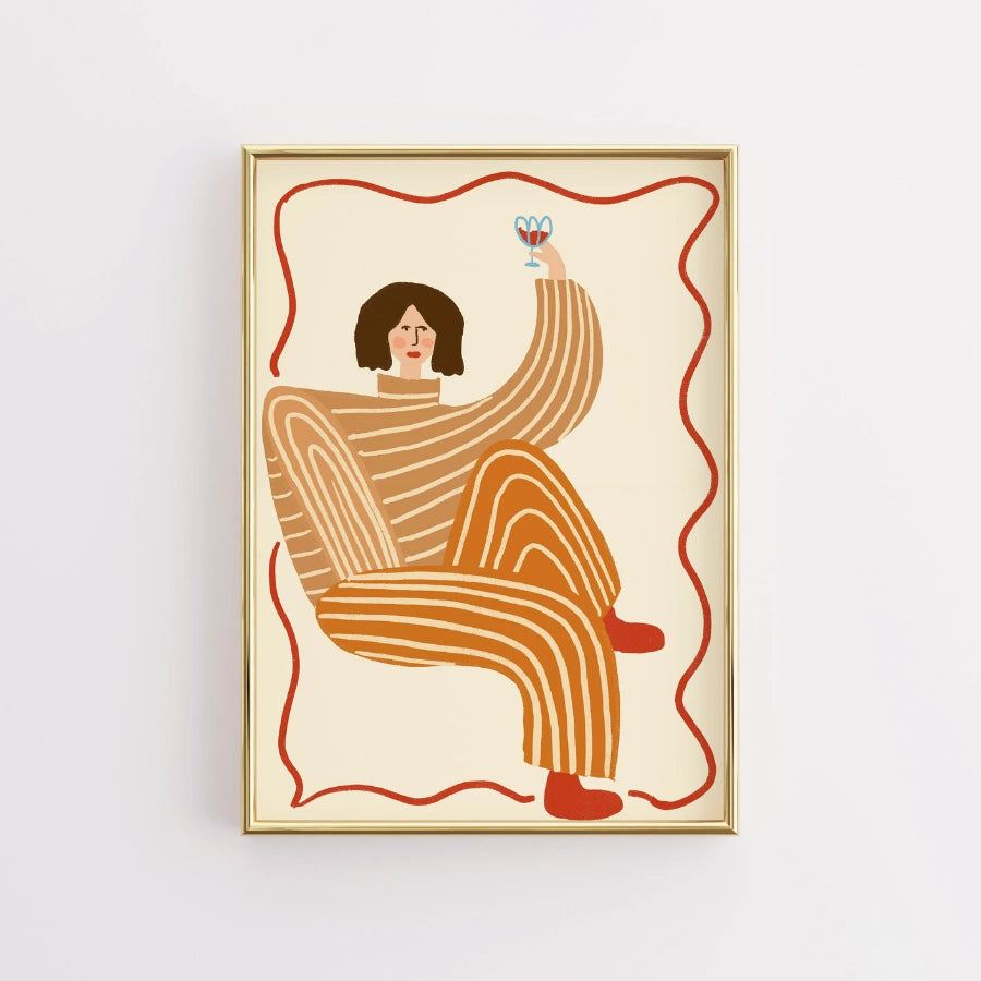 Cheers Moment Boho Wall Art – Playful Lounge Scene