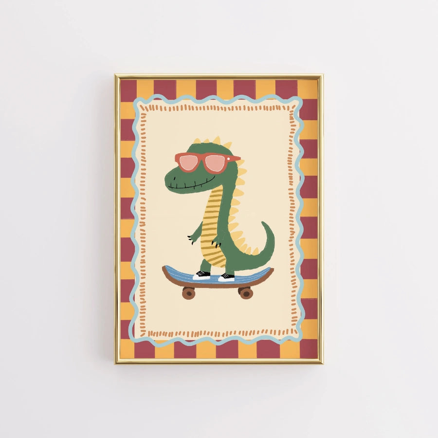 Dinosaur Nursery Print, Cool Skater Dino Wall Art