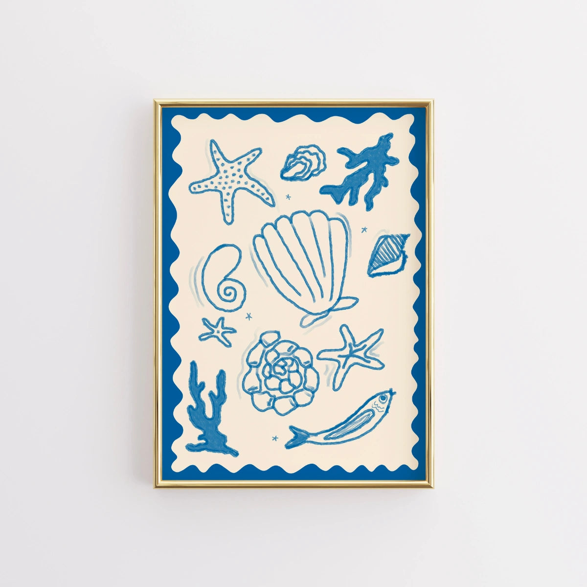 Ocean Shells and Sea Life Wall Art – Coastal Blue Sea