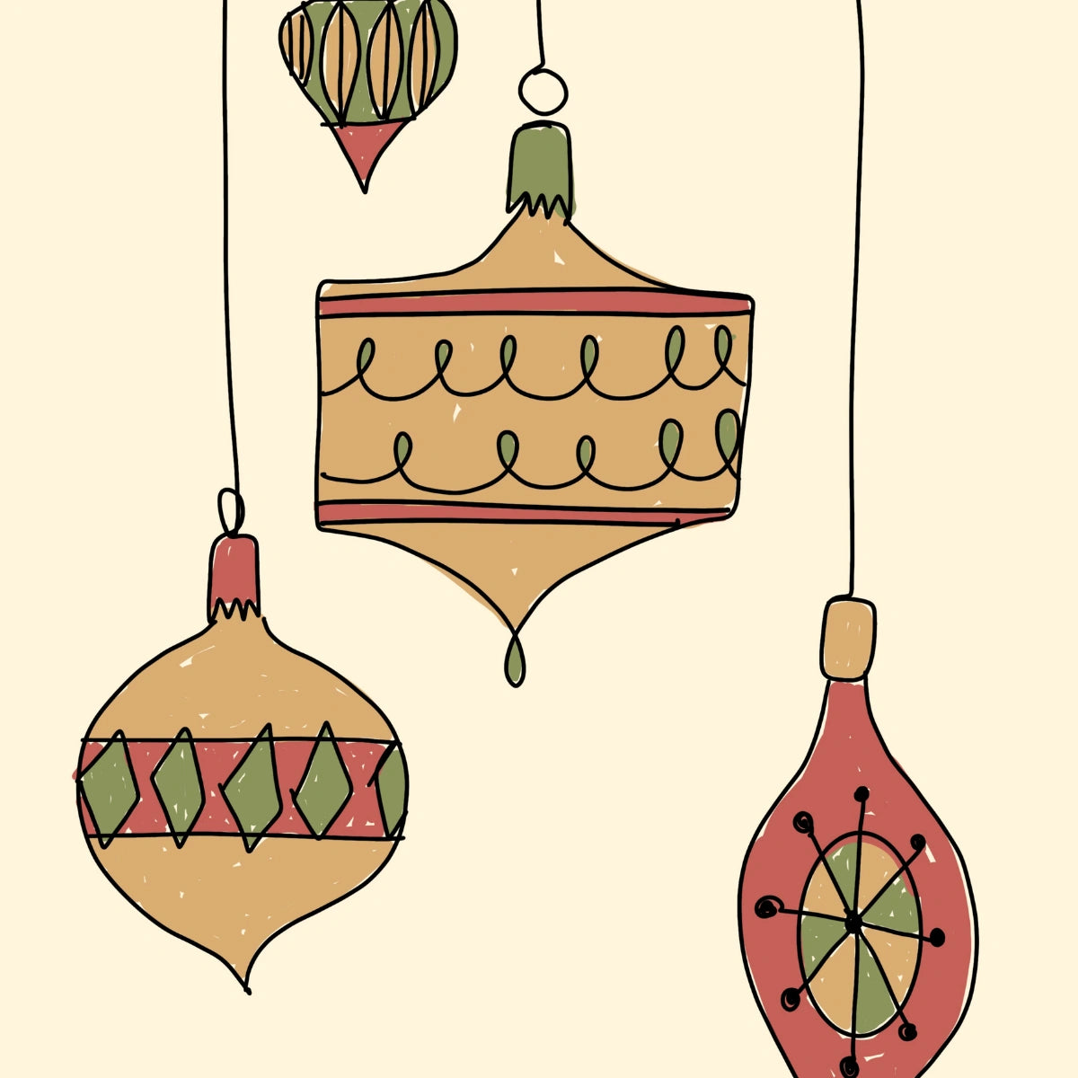 Vintage Christmas Ornaments Print