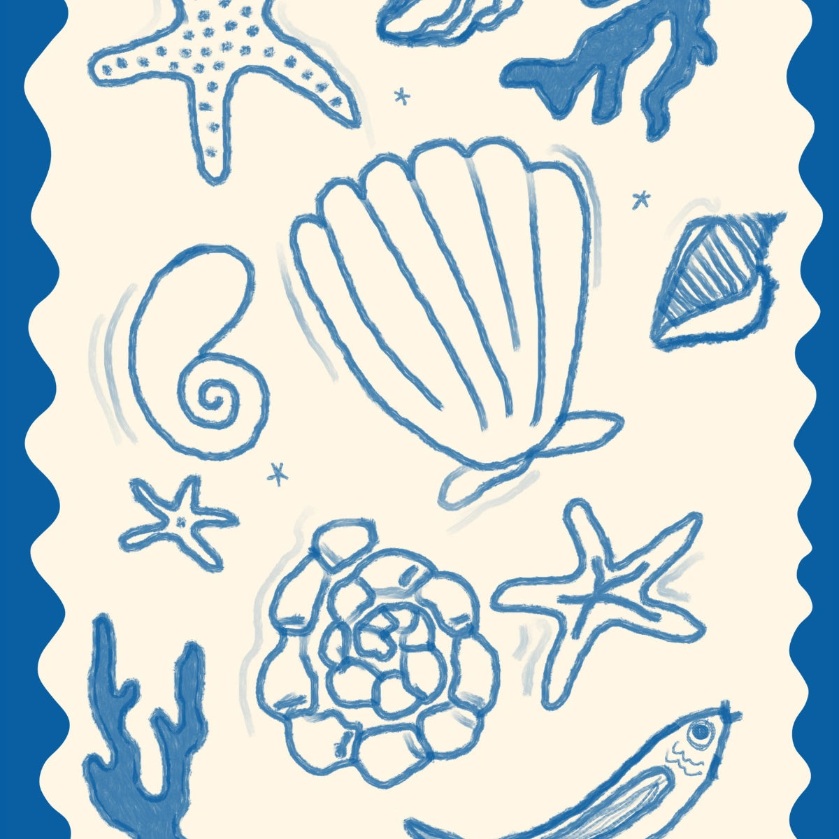 Ocean Shells and Sea Life Wall Art – Coastal Blue Sea