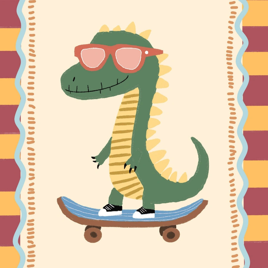 Dinosaur Nursery Print, Cool Skater Dino Wall Art