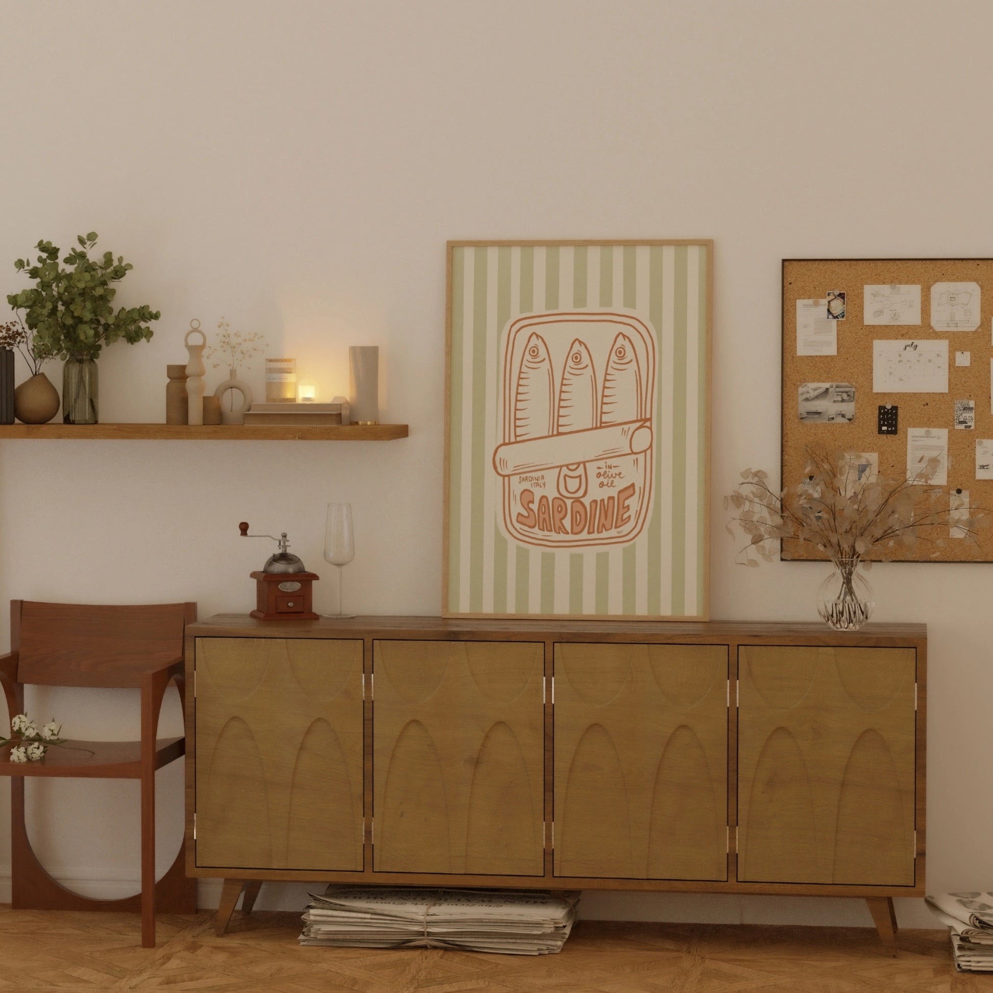 Decorazione murale per la tavola da pranzo italiana – Stampa di pasta, vino e cucina