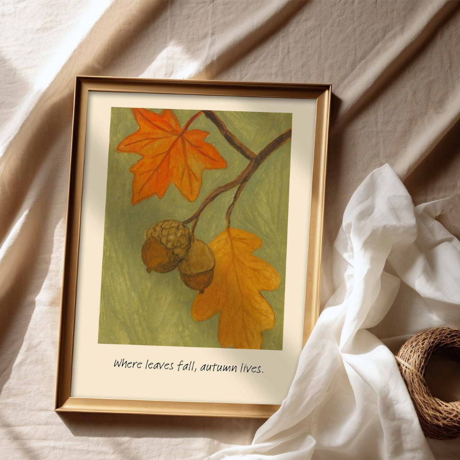 Autumn Leaves Wall Art – Cozy Fall Acorn Print