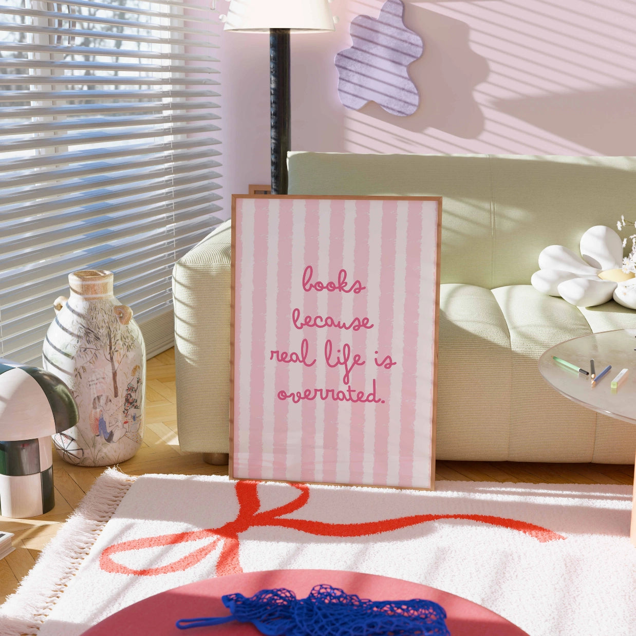 Books Over Real Life  – Pink Bookish Print