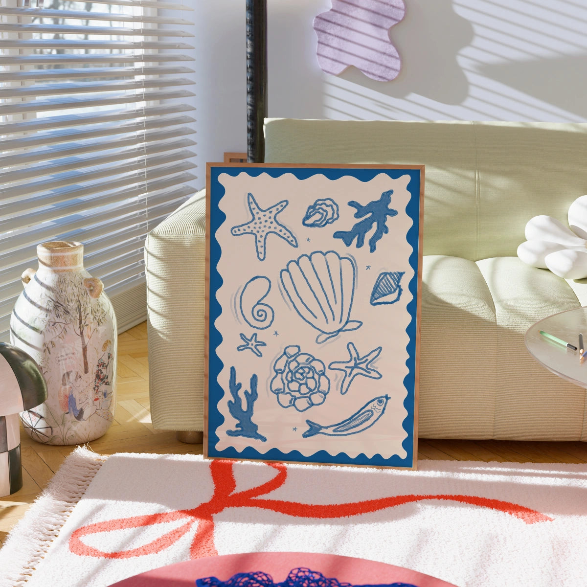 Ocean Shells and Sea Life Wall Art – Coastal Blue Sea