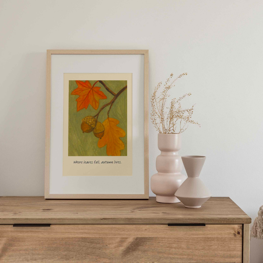 Autumn Leaves Wall Art – Cozy Fall Acorn Print