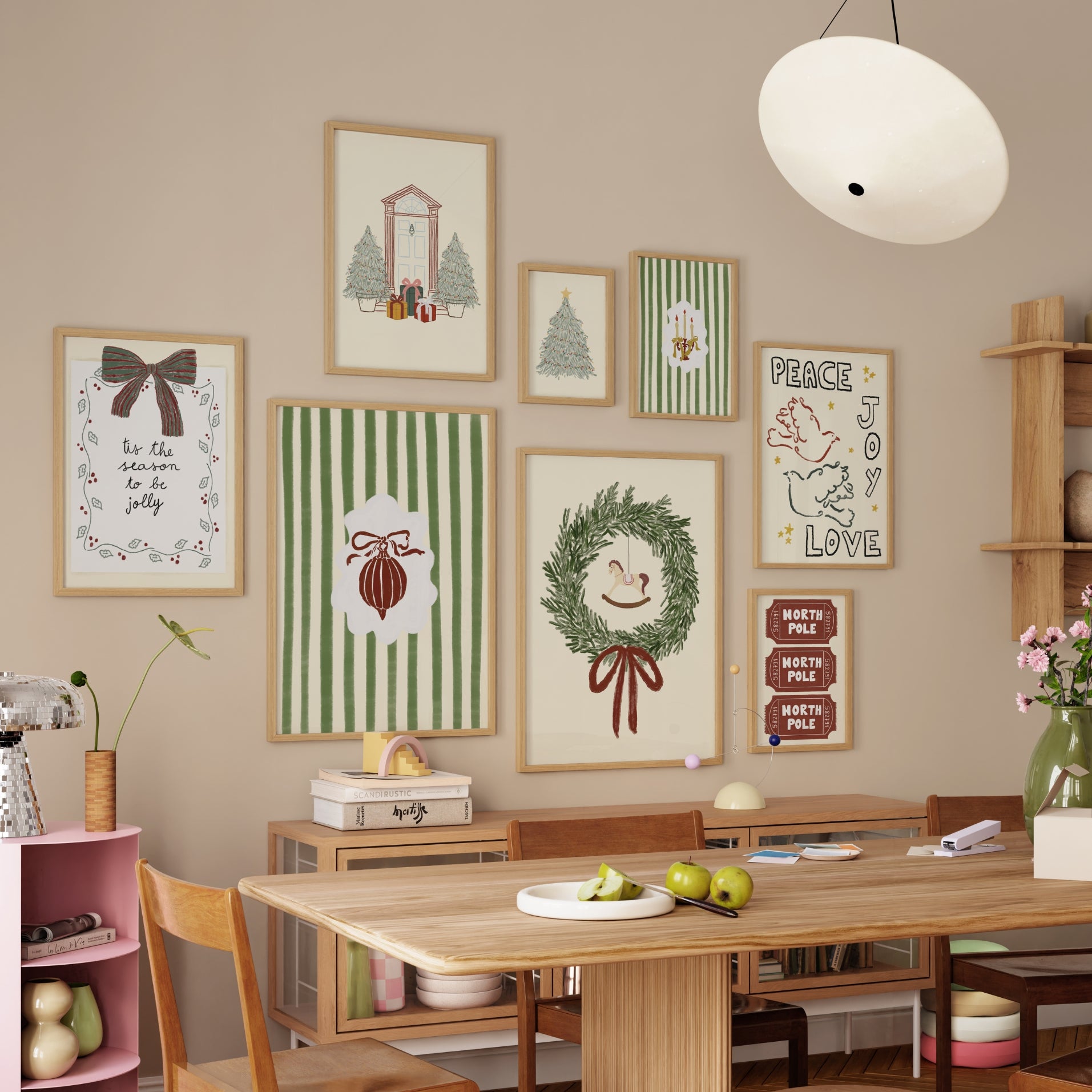 Hand-Drawn Vintage Holiday Set of 17 Prints