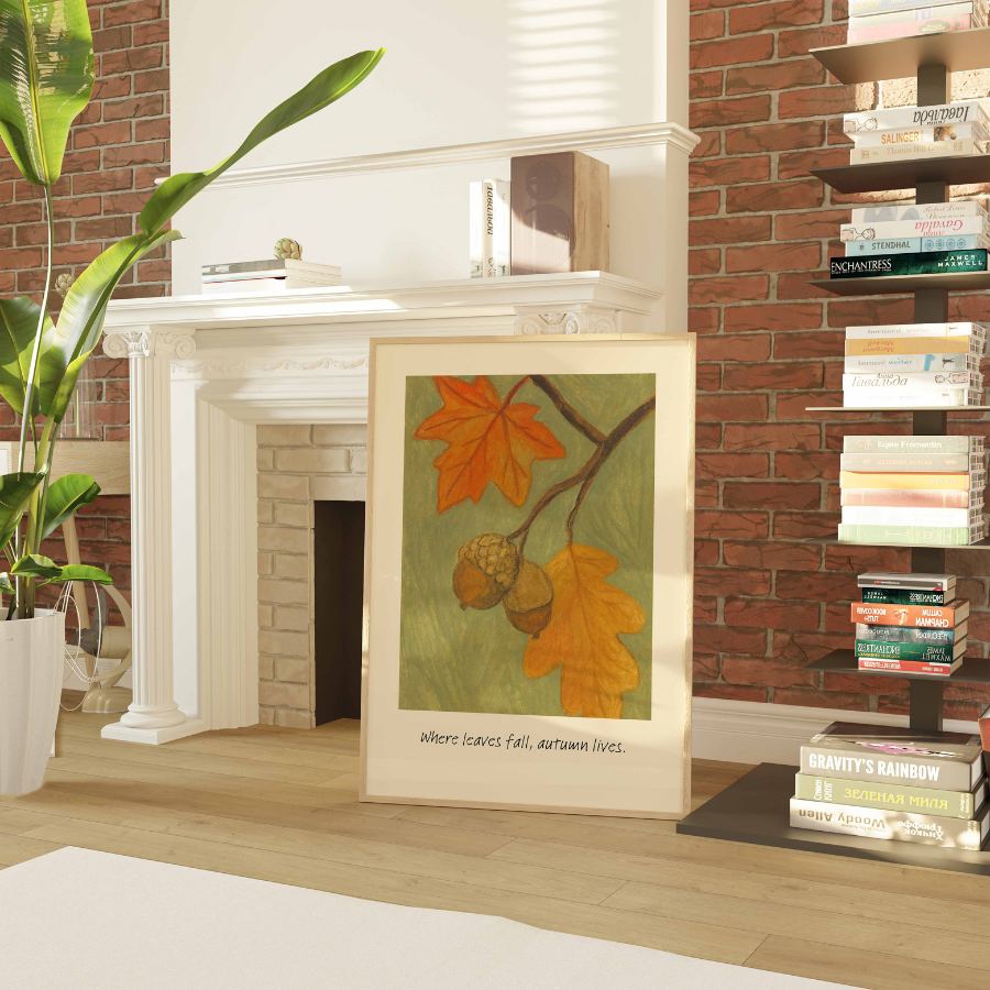 Autumn Leaves Wall Art – Cozy Fall Acorn Print