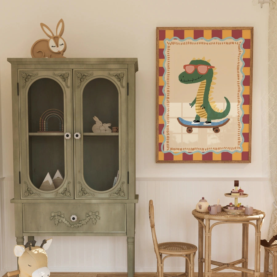 Dinosaur Nursery Print, Cool Skater Dino Wall Art