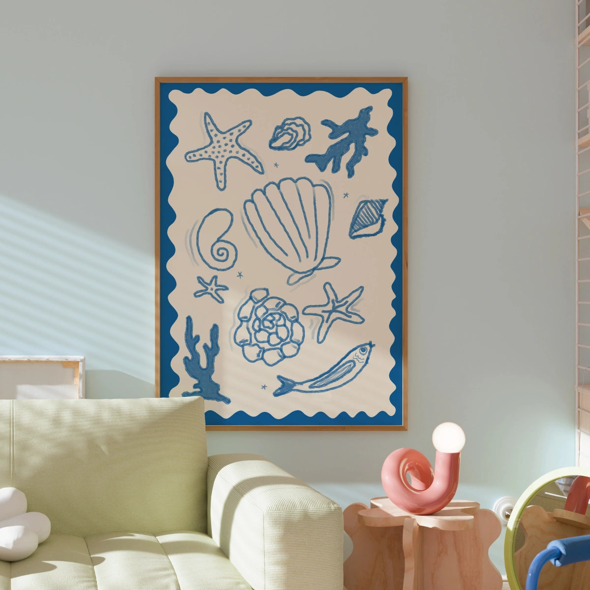 Ocean Shells and Sea Life Wall Art – Coastal Blue Sea