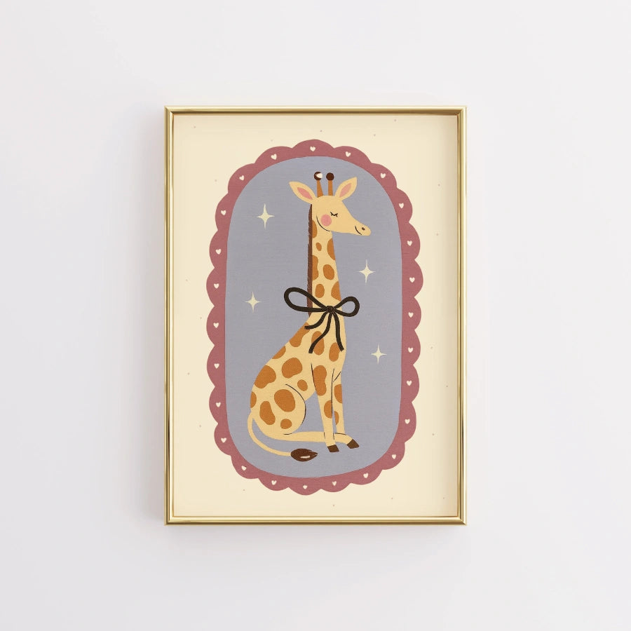Giraffe Nursery Print - Cute Animal Wall Art with Bow