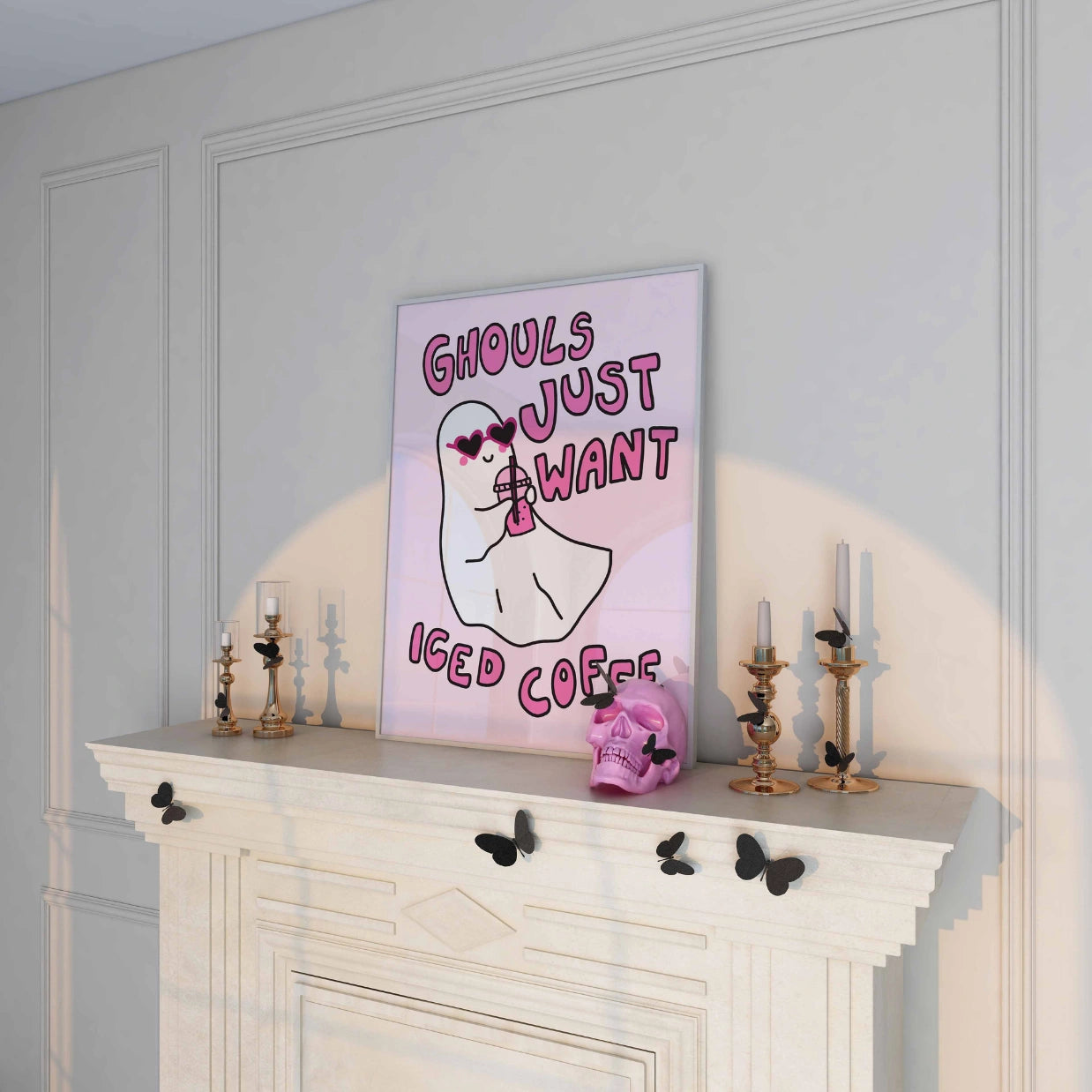 Ghouls Just Want Iced Coffee – Pink Ghost Print