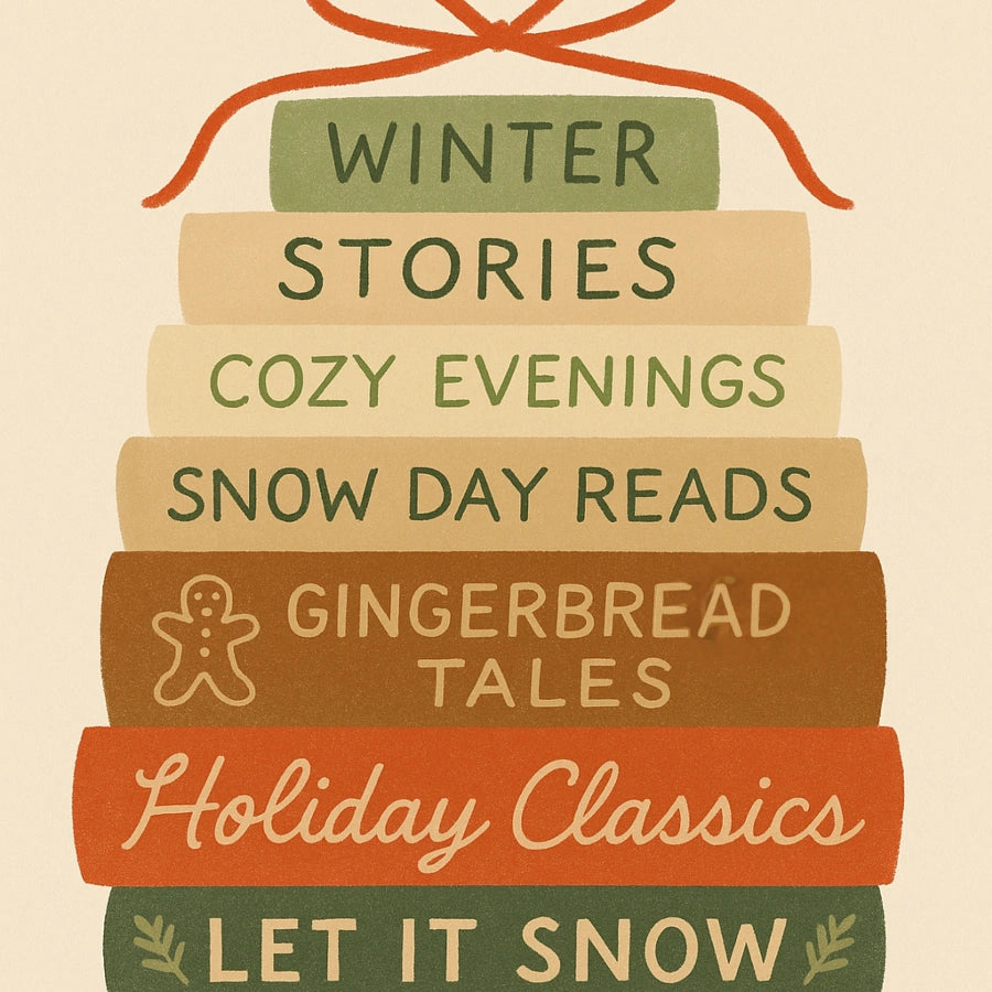 Holiday Book Stack Wall Art – Cozy Winter Reads Print