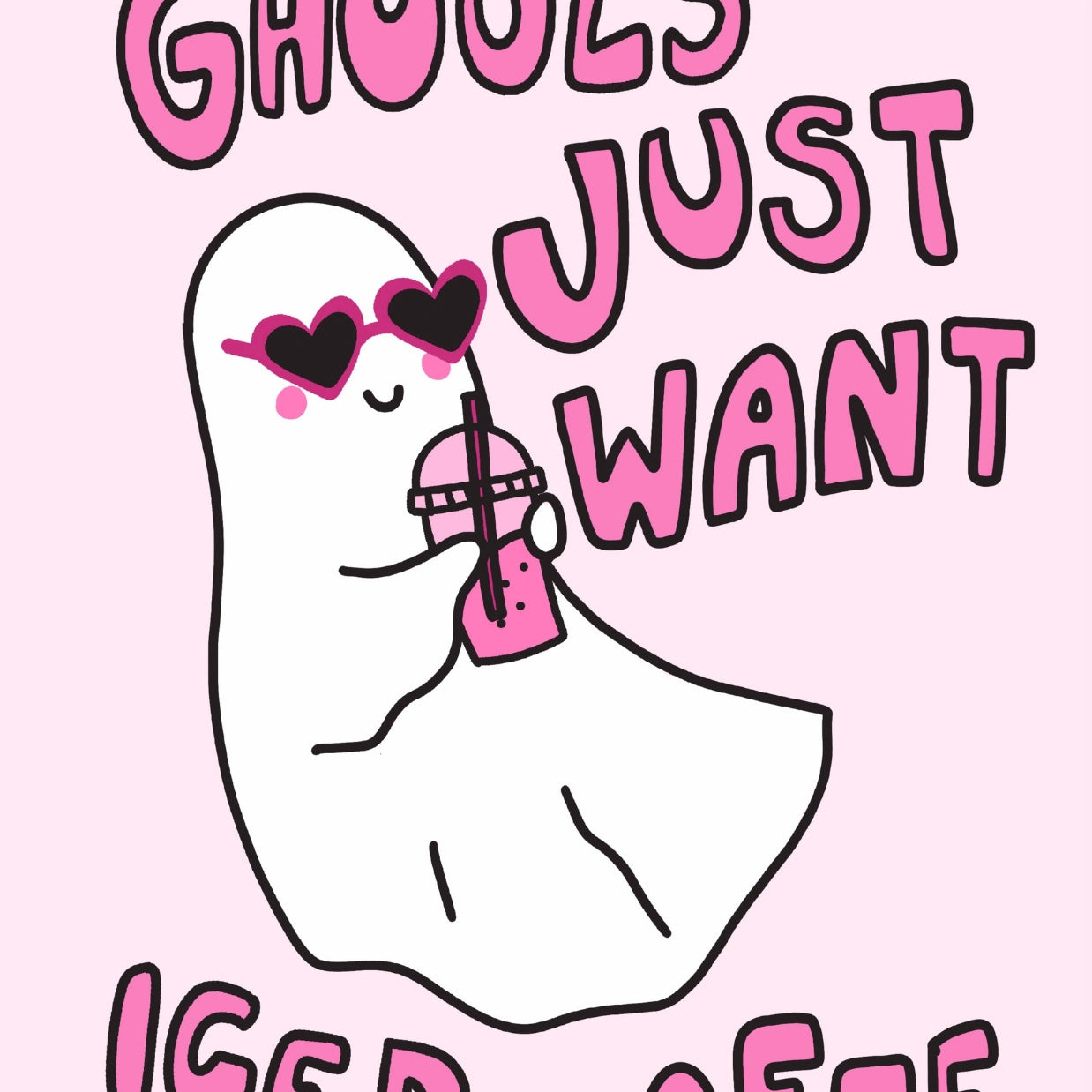 Ghouls Just Want Iced Coffee – Pink Ghost Print