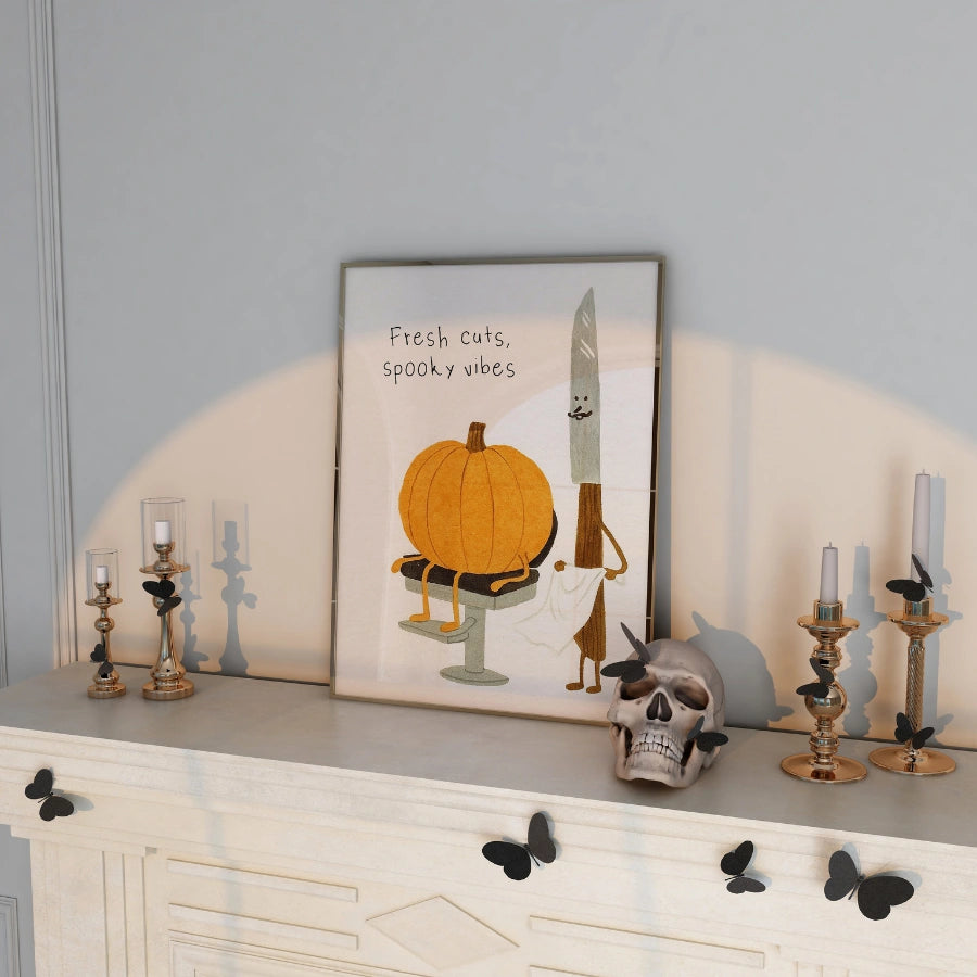 Pumpkin Haircut Halloween Print – Funny Knife and Pumpkin Wall Art