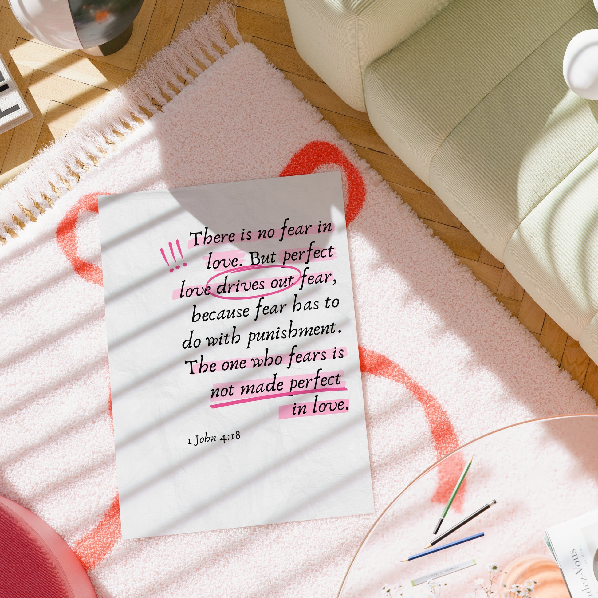 Perfect Love Print – 1 John 4:18 Bible Verse Wall Art