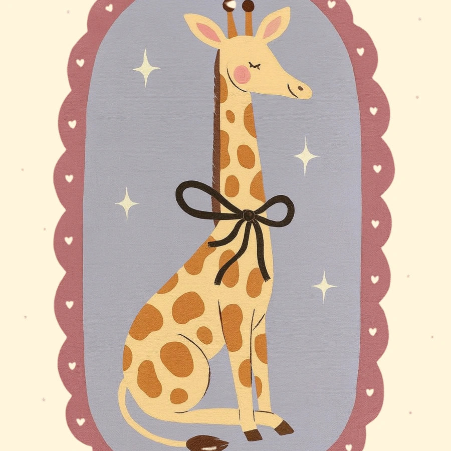 Giraffe Nursery Print - Cute Animal Wall Art with Bow