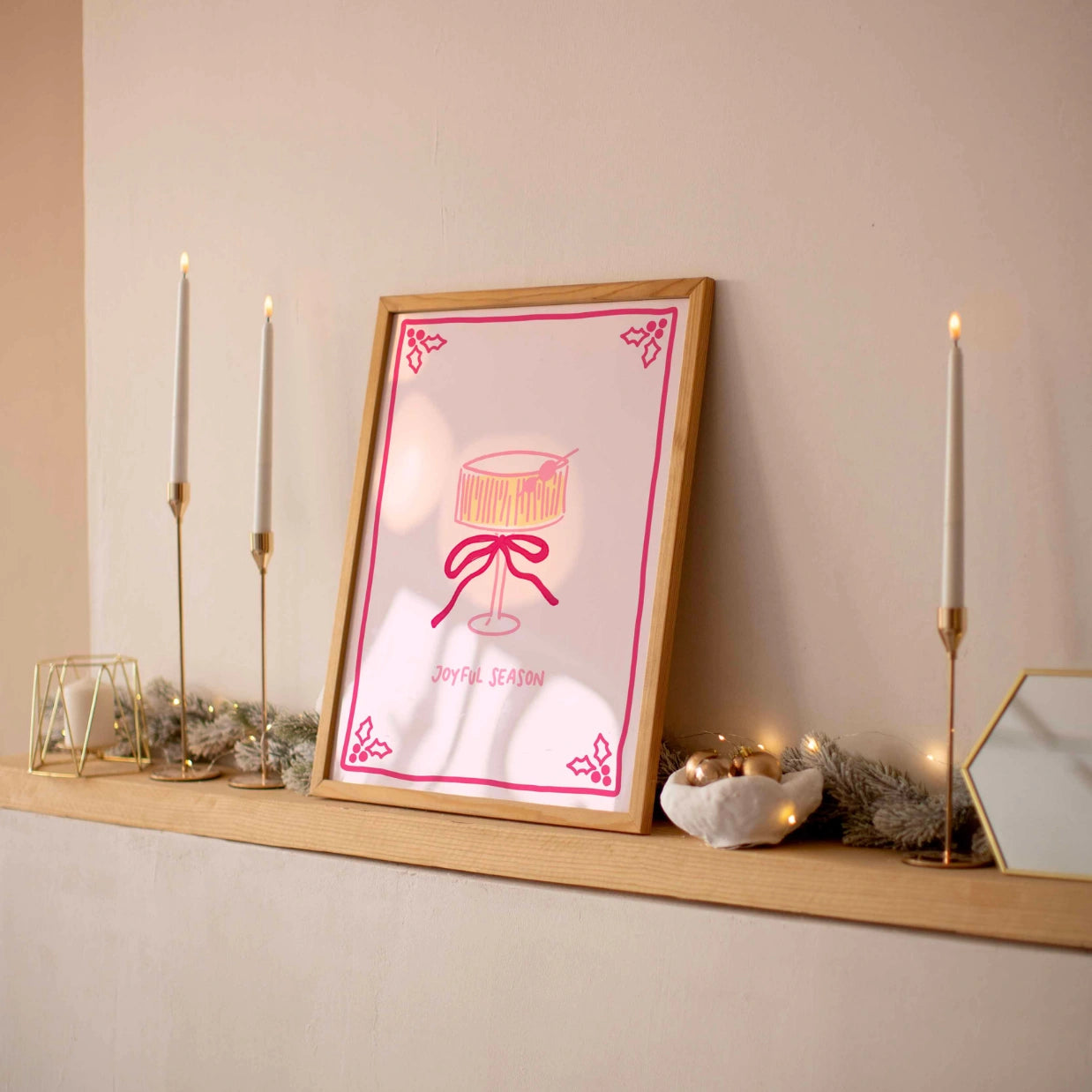 Retro-Pinker Weihnachtscocktail-Print