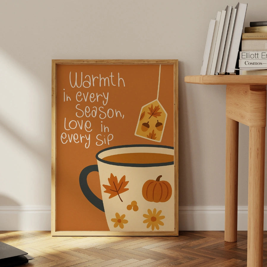Autumn Christian Print with Tea Cup - Rustic Fall Home Decor