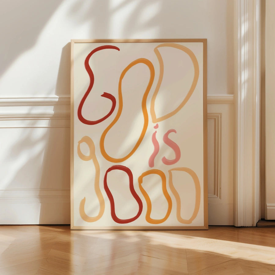 Dio è buono, arte murale cristiana – Stampa con citazione astratta della Bibbia