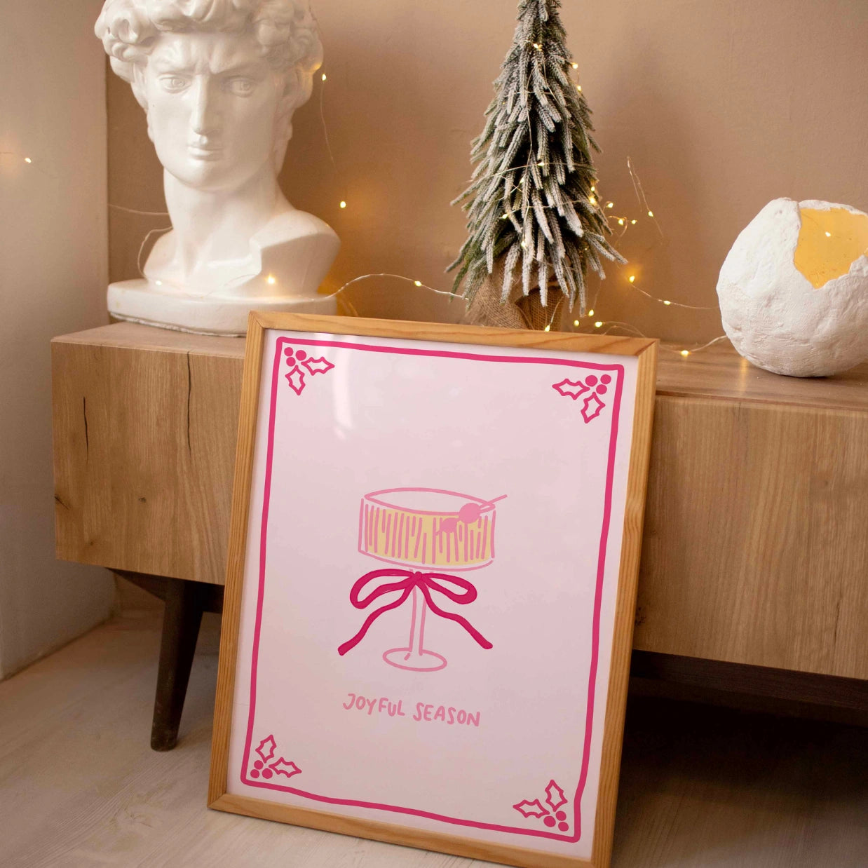 Retro-Pinker Weihnachtscocktail-Print