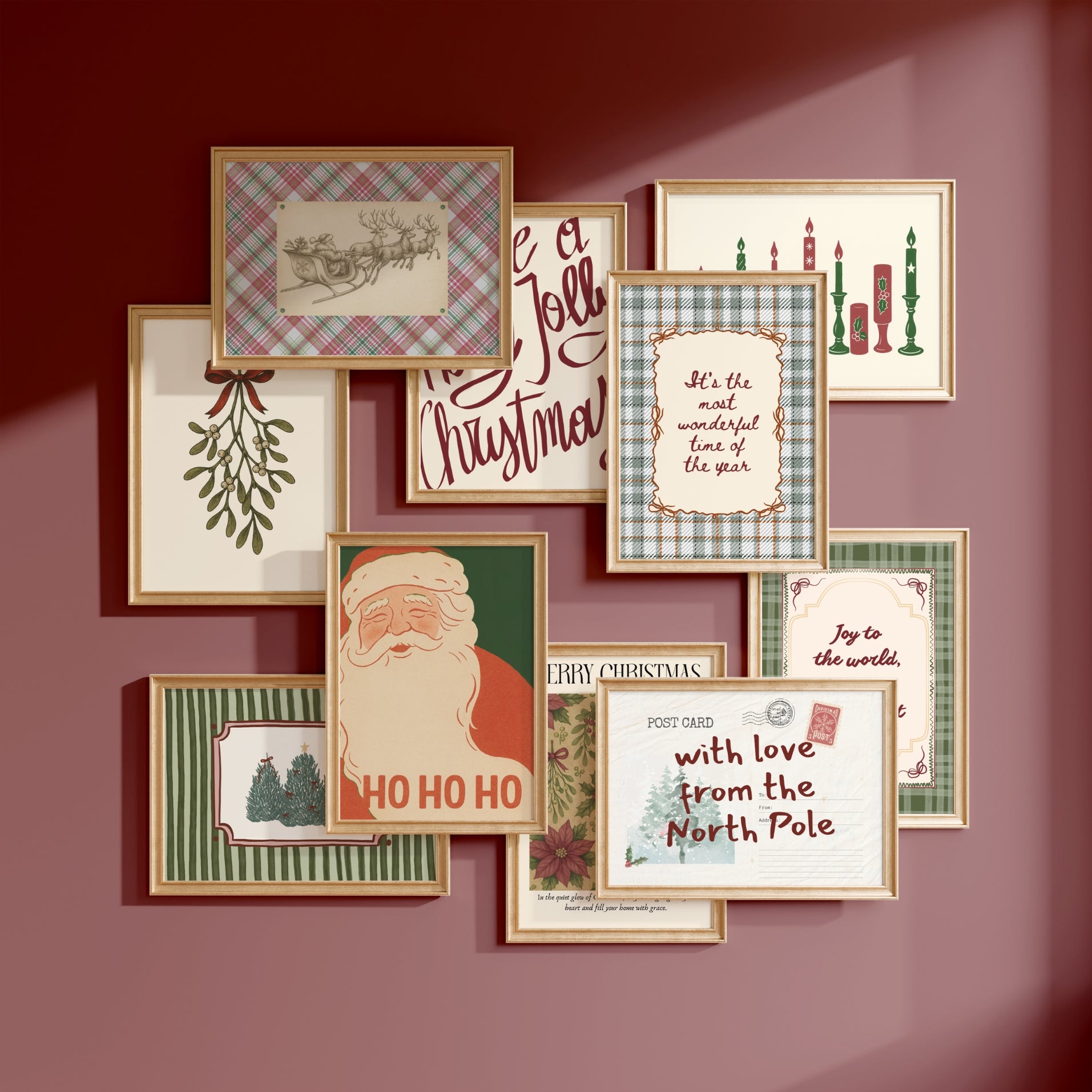 Hand-Drawn Vintage Holiday Set of 16 Prints