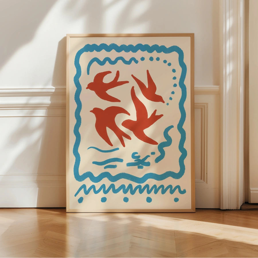 Swallow Birds Boho Wall Art – Stampa estetica bohémien 