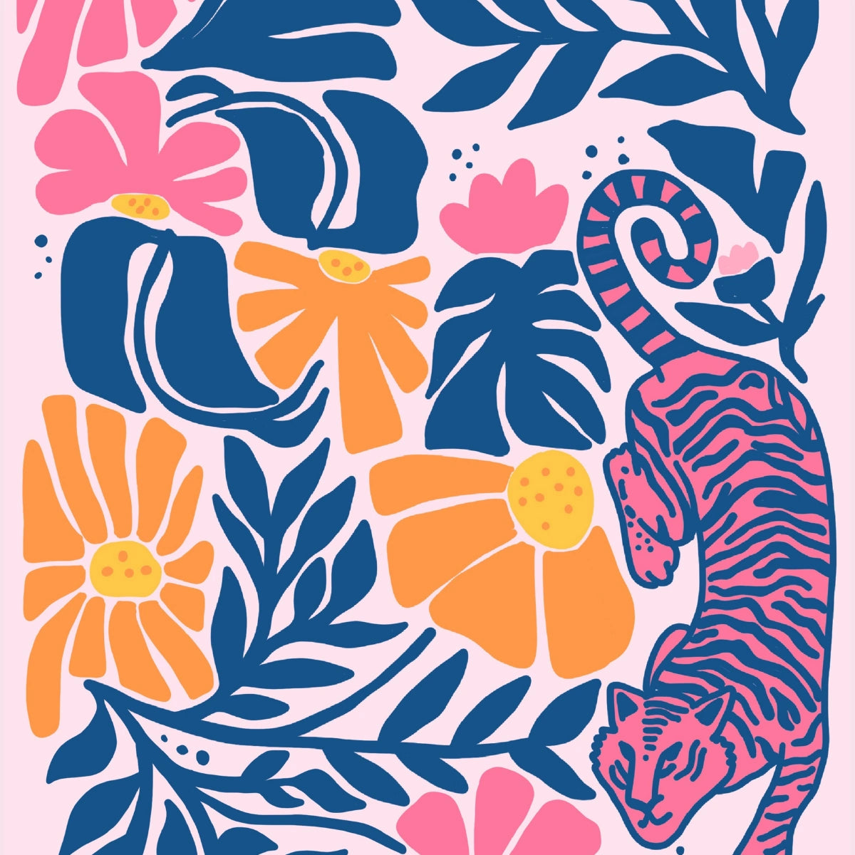 Floral Tiger Print – Bold Jungle Wall Art in Pink and Orange
