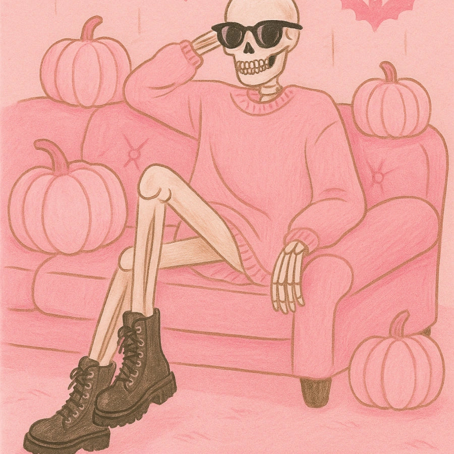 Funny Skeleton Halloween Printable – Pink Preppy Couch Vibes Wall Art