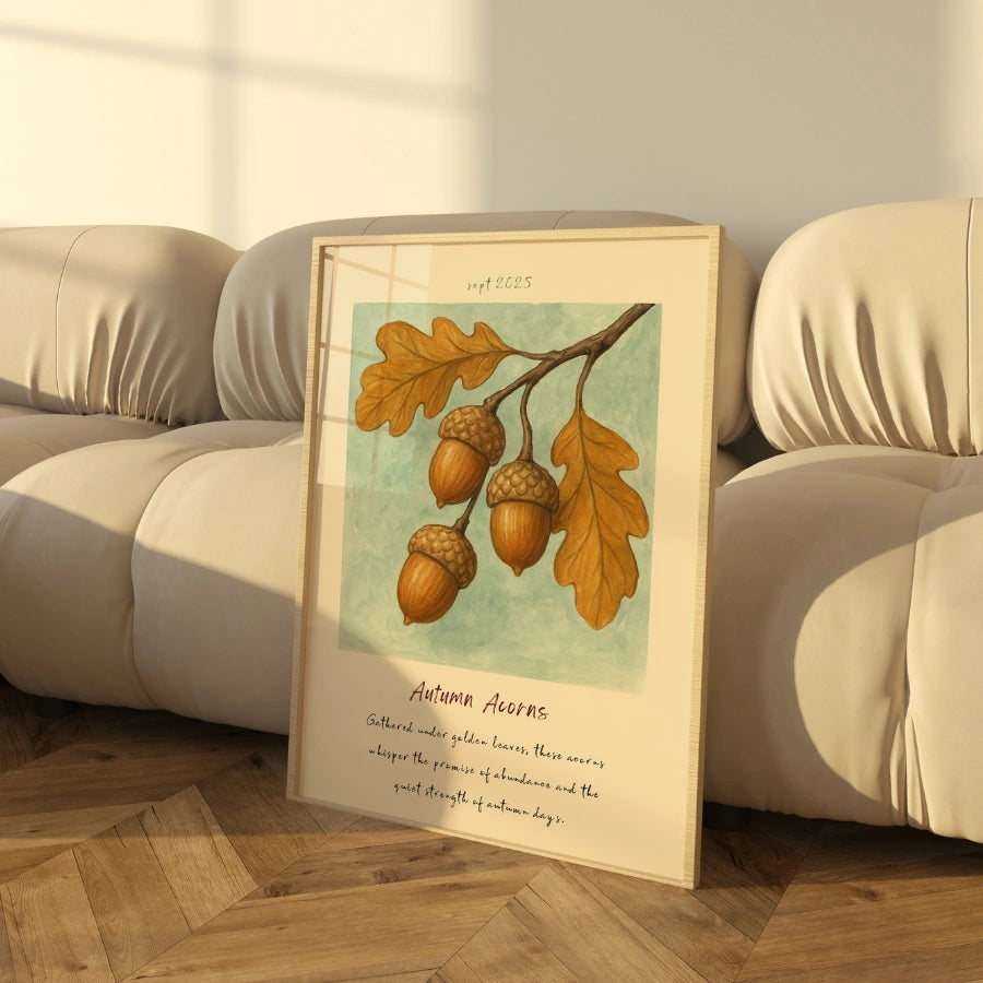 Autumn Acorns Wall Art – Rustic Thanksgiving Print