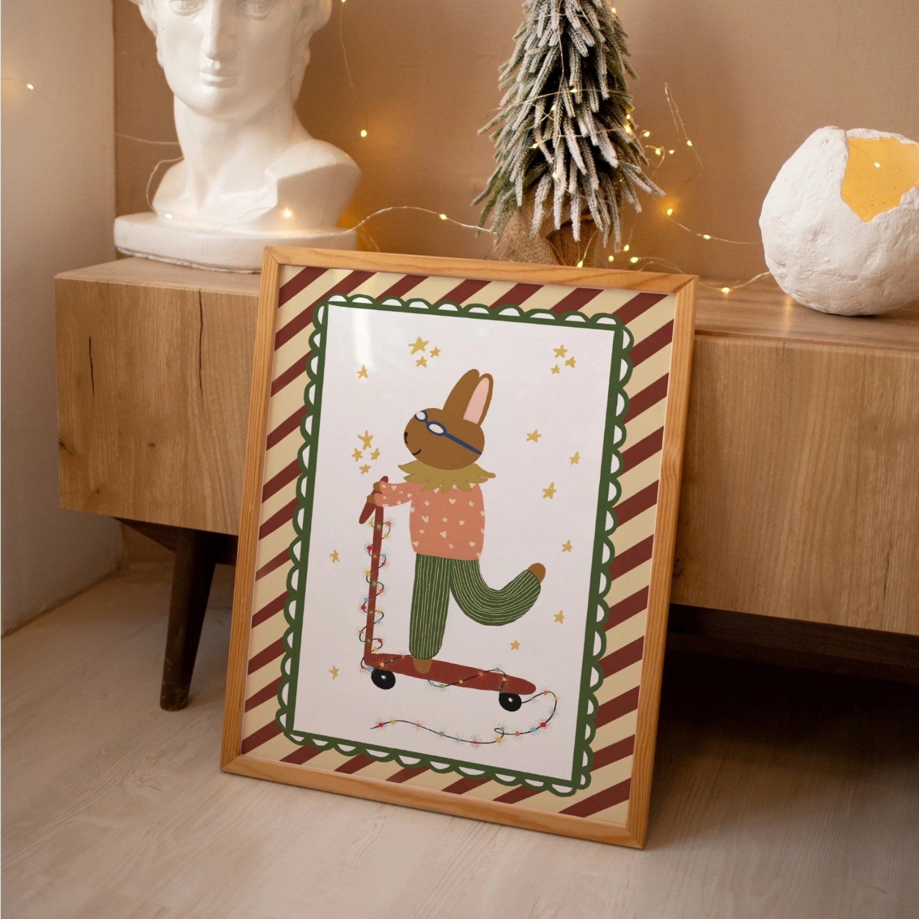 Christmas Bunny on Scooter Nursery Print