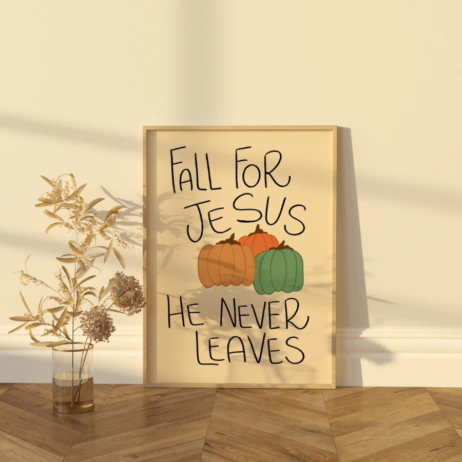 Fall for Jesus Wall Art - Christian Autumn Print with Pumpkins