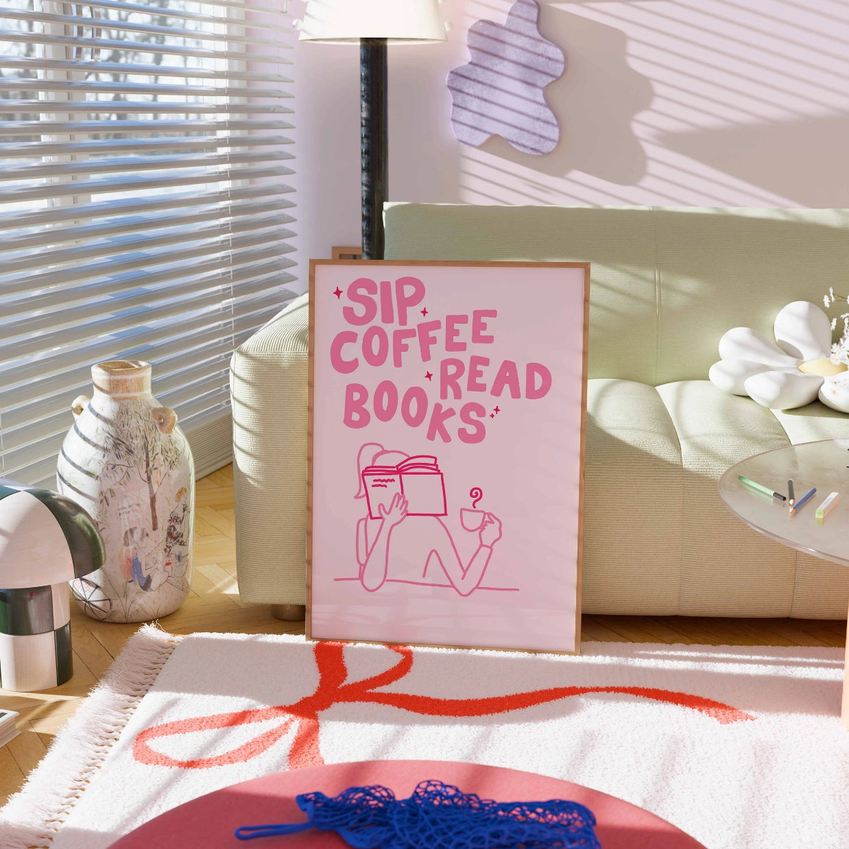 Sip Coffee Read Books  – Pink Bookish Print