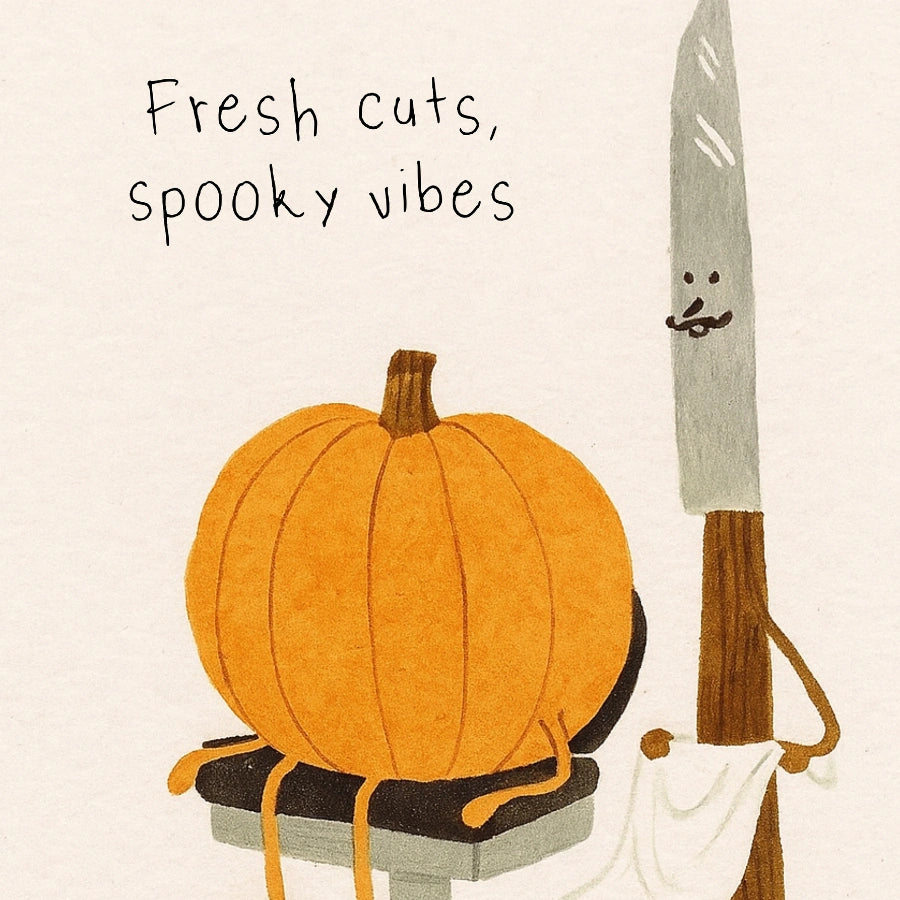 Pumpkin Haircut Halloween Print – Funny Knife and Pumpkin Wall Art