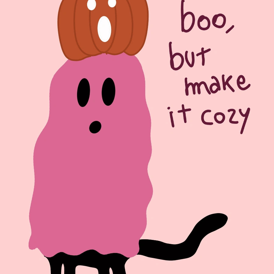 Cozy Ghost Halloween Print – Pink Wall Art