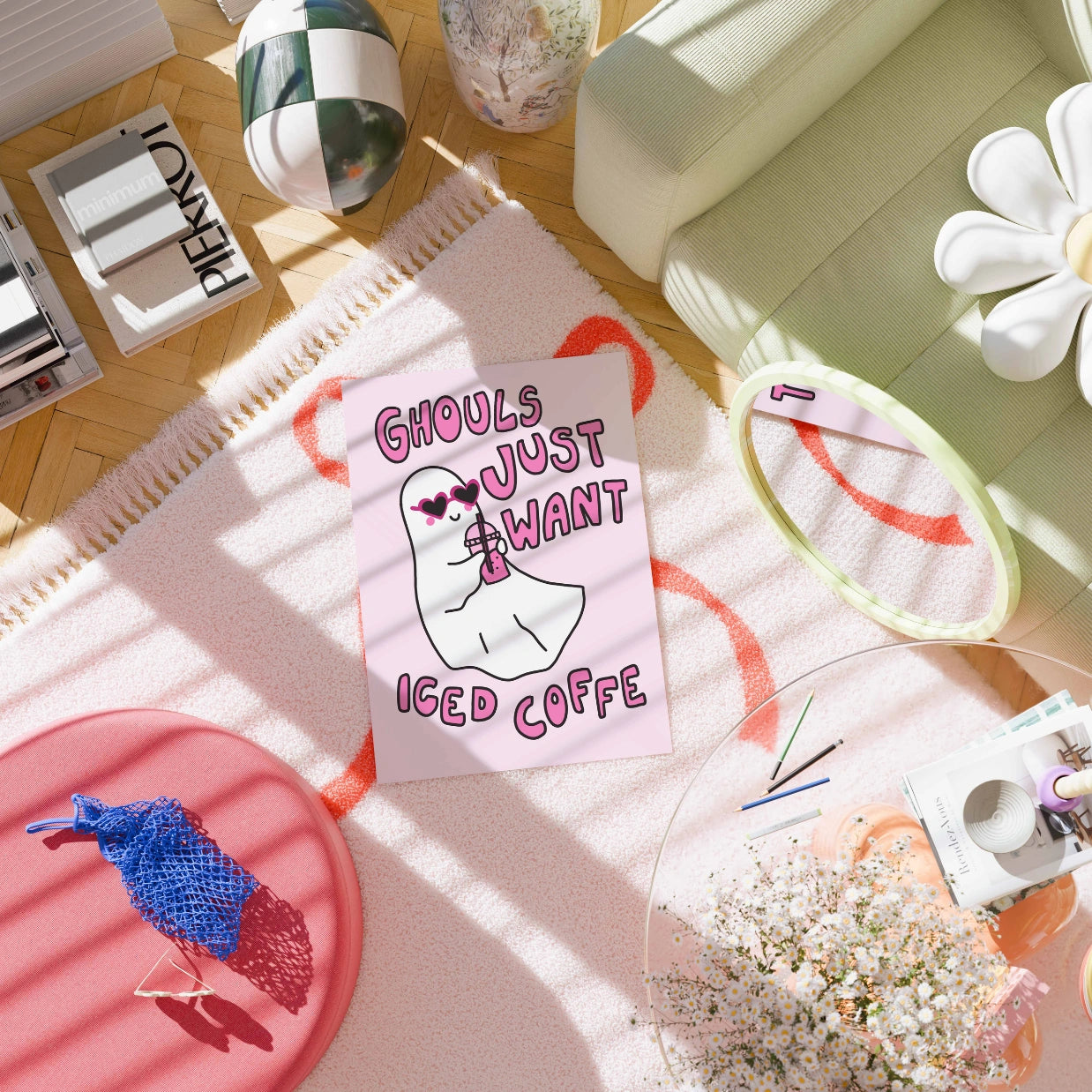 Ghouls Just Want Iced Coffee – Pink Ghost Print