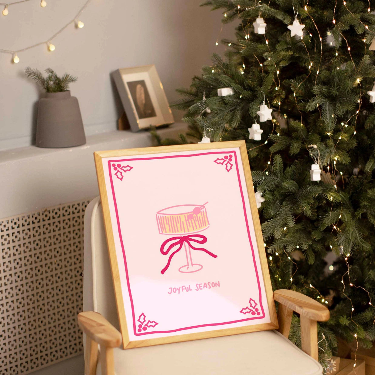 Retro-Pinker Weihnachtscocktail-Print