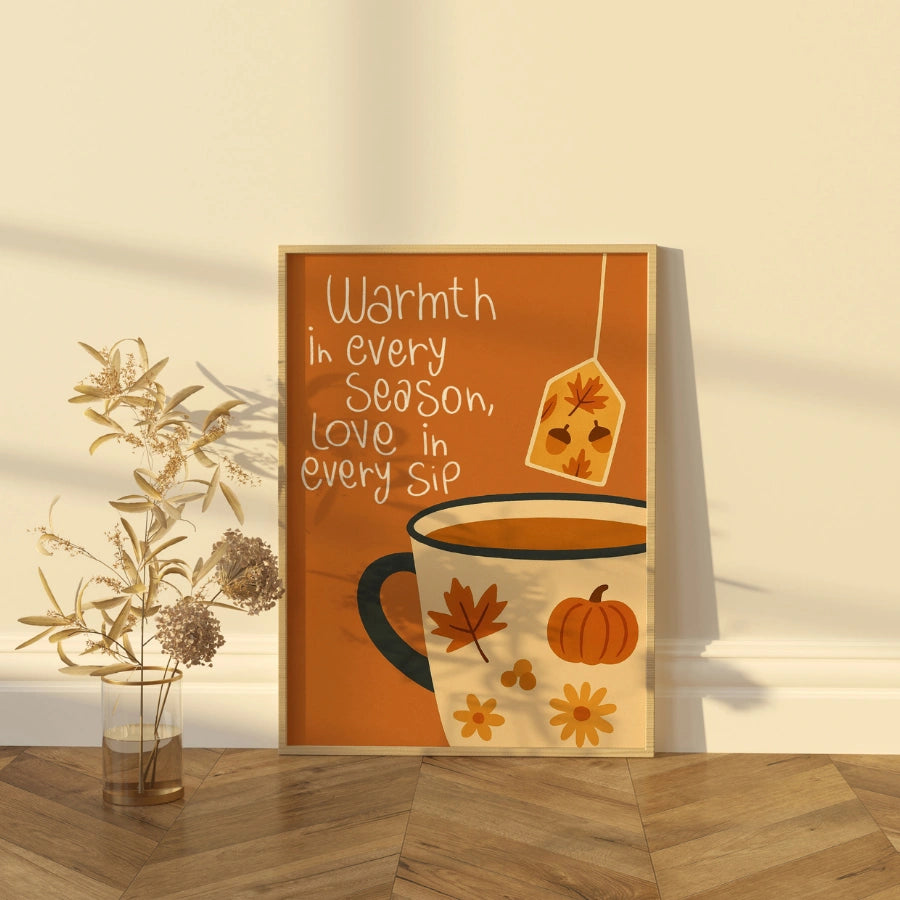 Autumn Christian Print with Tea Cup - Rustic Fall Home Decor