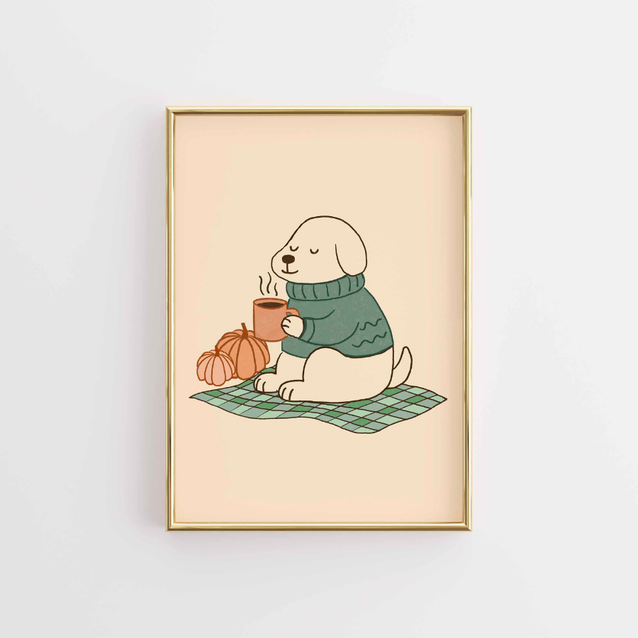 Cozy Dog Wall Art – Autumn Puppy Print