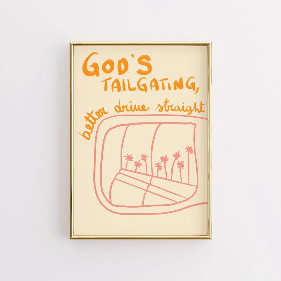 Arte murale cristiana "God's Tailgating" - Divertente stampa sullo specchietto retrovisore