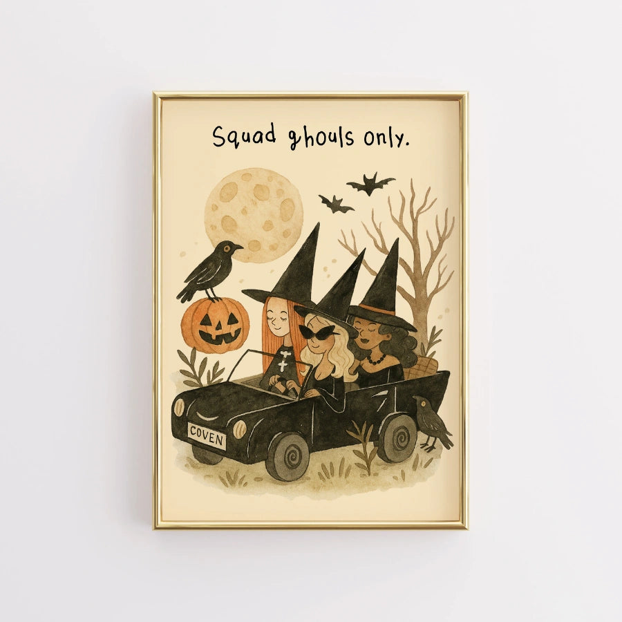 Witch Squad Halloween Print – Funny Ghoul Gang Wall Art