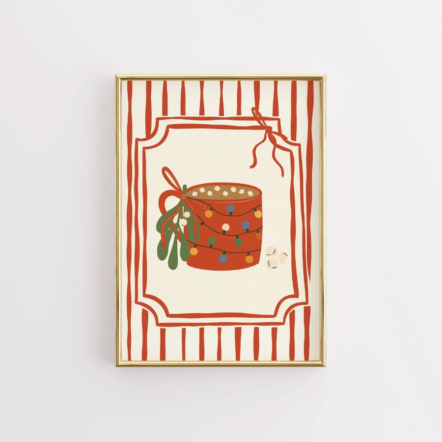 Christmas Mug Wall Art – Hand-Drawn Hot Cocoa Print